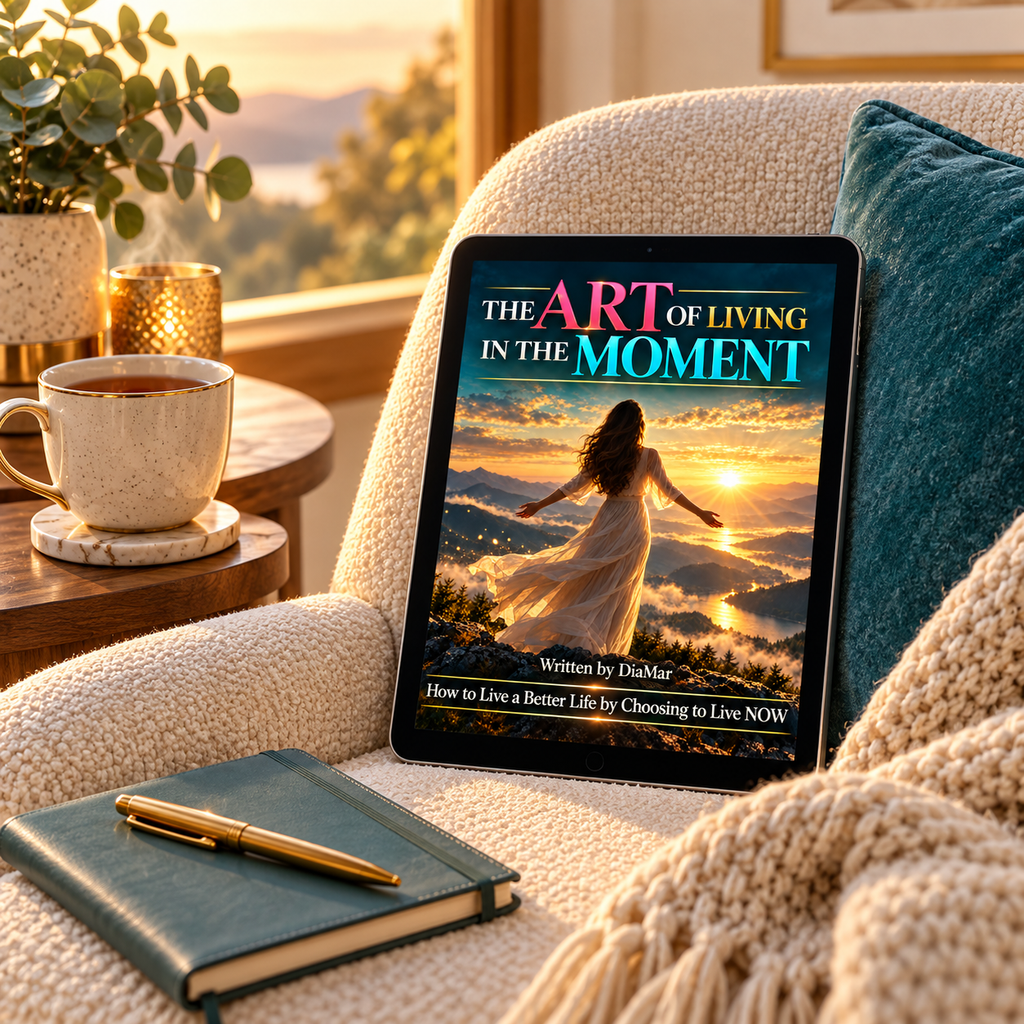 The Art of Living in the Moment ebook in a peaceful reading nook