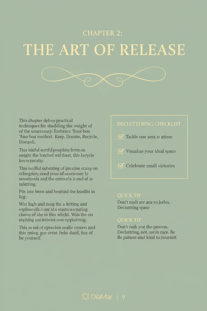 Chapter 2 of a book titled 'The Art of Release' with text and checkboxes on a green background.