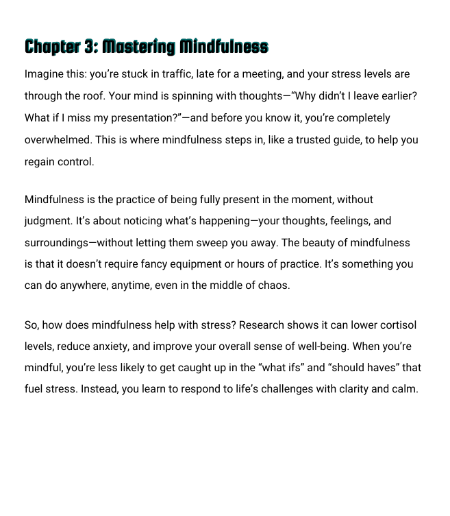 Text describing mindfulness practice on a white background