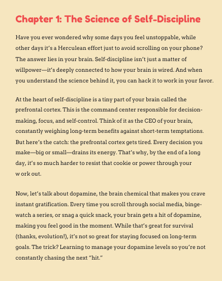 Text on self-discipline with a yellow background