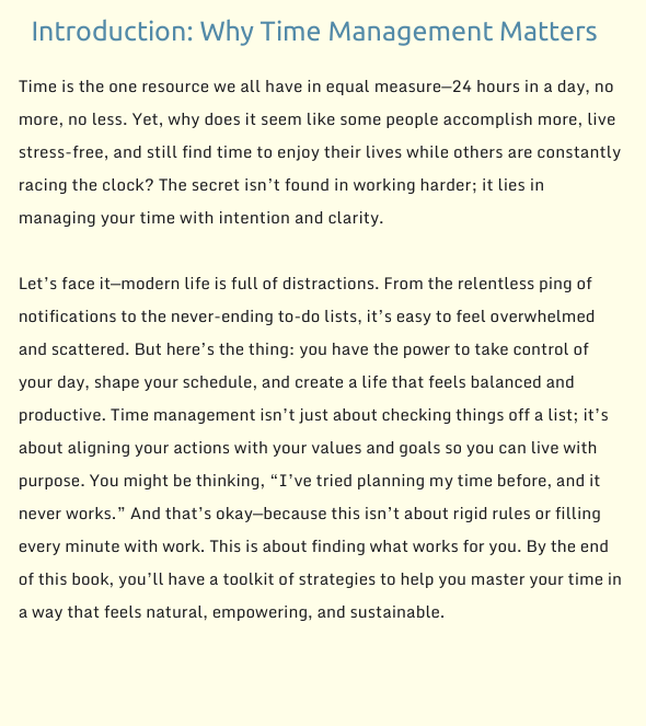 Text on time management with a white background