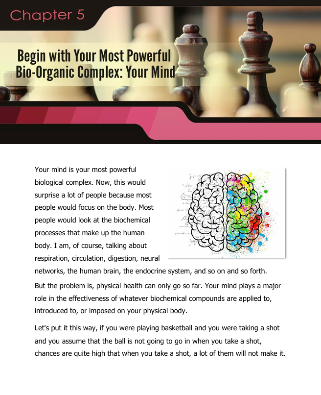 Page from a book or document with text about the mind and a colorful brain illustration.