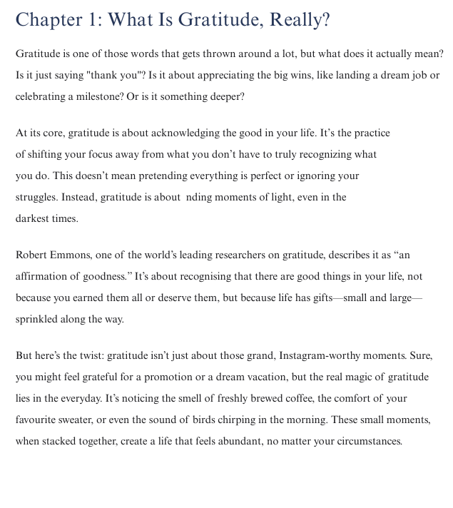 Text on gratitude with a white background