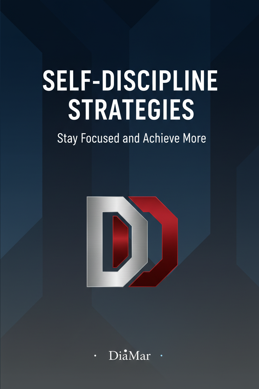 Book cover of 'Self-Discipline Strategies' by DiaMar with a dark blue gradient background and metallic logo.