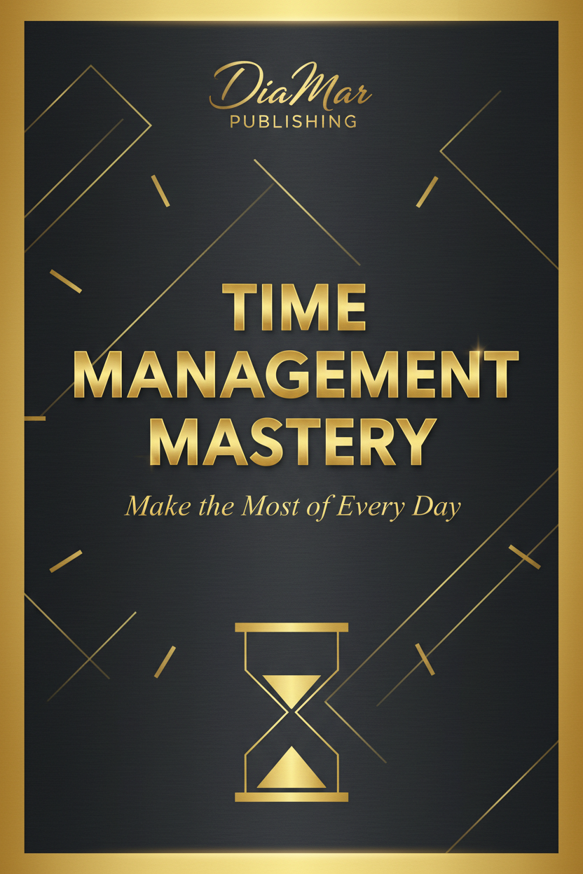Book cover of 'Time Management Mastery' with gold text and hourglass symbol on a black background.